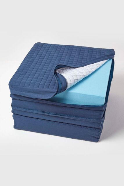 Homescapes Quilted Cotton 3 Seater Orthopaedic Booster Cushion Cover in Navy - image 1