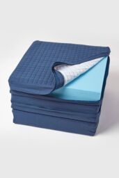 Homescapes Quilted Cotton 3 Seater Orthopaedic Booster Cushion Cover in Navy