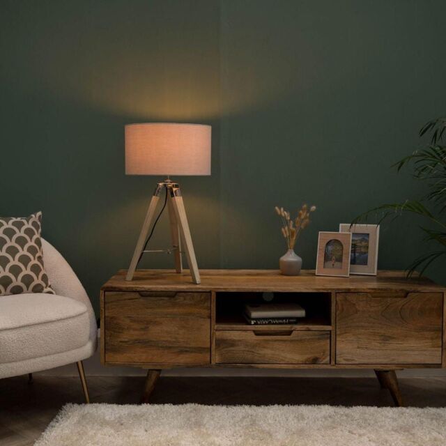 ValueLights Clipper Light Brown Tripod Table Lamp Medium Grey Shade - image 1