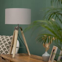 ValueLights Clipper Light Brown Tripod Table Lamp Medium Grey Shade - thumbnail 3