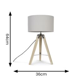 ValueLights Clipper Light Brown Tripod Table Lamp Medium Grey Shade - thumbnail 6