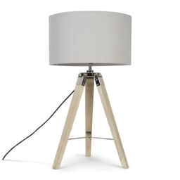 ValueLights Clipper Light Brown Tripod Table Lamp Medium Grey Shade - thumbnail 2