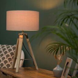 ValueLights Clipper Light Brown Tripod Table Lamp Medium Grey Shade - thumbnail 4