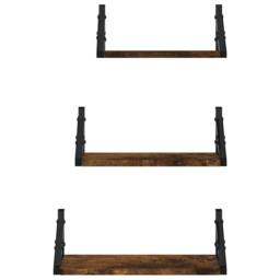 Berkfield Home Decorative 3 Piece Wall Shelf Set Smoked Oak Engineered Wood in Brown - thumbnail 4