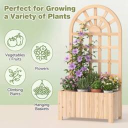Costway Wooden Raised Garden Bed 121 cm Outdoor Planter Box with Trellis in Natural - thumbnail 5