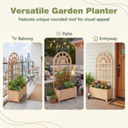 Costway Wooden Raised Garden Bed 121 cm Outdoor Planter Box with Trellis in Natural - thumbnail 7