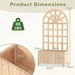 Costway Wooden Raised Garden Bed 121 cm Outdoor Planter Box with Trellis in Natural - thumbnail 2