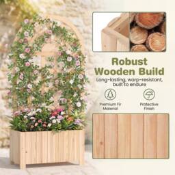 Costway Wooden Raised Garden Bed 121 cm Outdoor Planter Box with Trellis in Natural - thumbnail 4