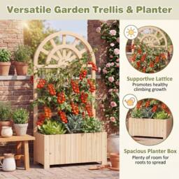 Costway Wooden Raised Garden Bed 121 cm Outdoor Planter Box with Trellis in Natural - thumbnail 6