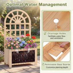 Costway Wooden Raised Garden Bed 121 cm Outdoor Planter Box with Trellis in Natural - thumbnail 8