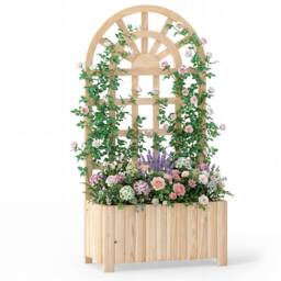 Costway Wooden Raised Garden Bed 121 cm Outdoor Planter Box with Trellis in Natural - thumbnail 3