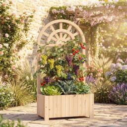 Costway Wooden Raised Garden Bed 121 cm Outdoor Planter Box with Trellis in Natural - thumbnail 9