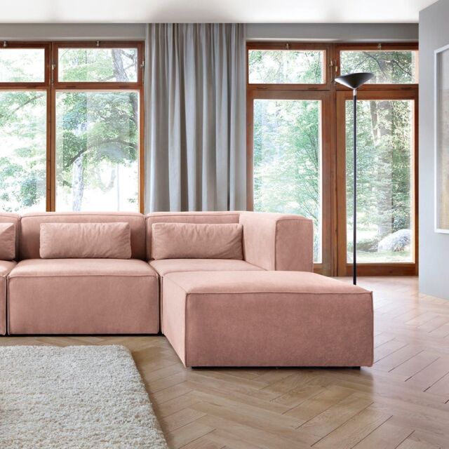 Abakus Direct Doris Corner Sofa in Pink Cord Chenille - image 1
