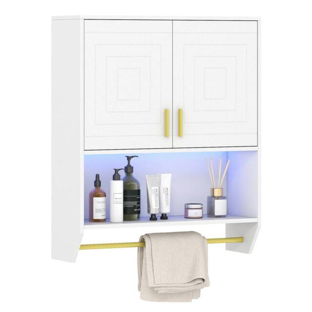 Costway Wall Mounted Bathroom Cabinet Medicine Cabinet w/ 3-Color Lights in White - image 1