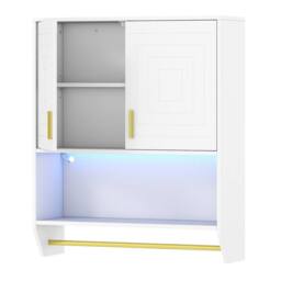 Costway Wall Mounted Bathroom Cabinet Medicine Cabinet w/ 3-Color Lights in White - thumbnail 5