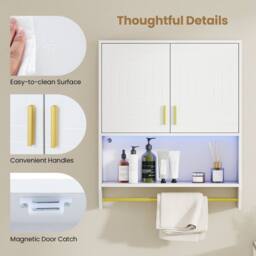 Costway Wall Mounted Bathroom Cabinet Medicine Cabinet w/ 3-Color Lights in White - thumbnail 9