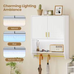 Costway Wall Mounted Bathroom Cabinet Medicine Cabinet w/ 3-Color Lights in White - thumbnail 8