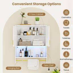 Costway Wall Mounted Bathroom Cabinet Medicine Cabinet w/ 3-Color Lights in White - thumbnail 6