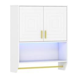 Costway Wall Mounted Bathroom Cabinet Medicine Cabinet w/ 3-Color Lights in White - thumbnail 3