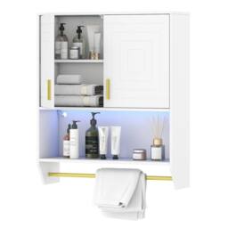 Costway Wall Mounted Bathroom Cabinet Medicine Cabinet w/ 3-Color Lights in White - thumbnail 4