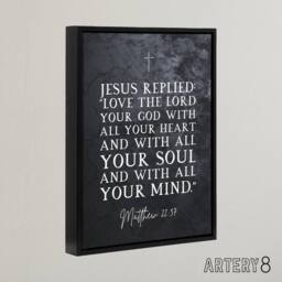 "Artery8 Matthew 22 37 Jesus Love The Lord Bible Quote Framed Canvas Wall Art Print in Grey - Size: W12"" x H16""" - thumbnail 2