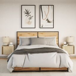 Berkfield Home Wall-mounted Bedside Cabinets with LED Lights 2 pcs Sonoma Oak in Brown - thumbnail 4