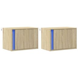 Berkfield Home Wall-mounted Bedside Cabinets with LED Lights 2 pcs Sonoma Oak in Brown - thumbnail 3