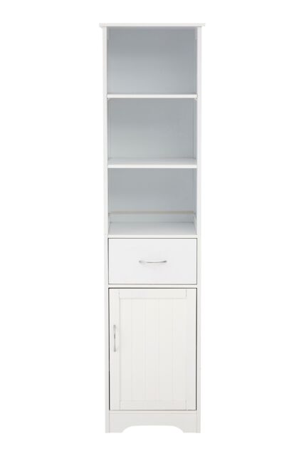 Orsina Tall White Display Cabinet With Drawer & Shelves, Narrow Storage Unit, White Storage Cabinet For Daily Use - image 1