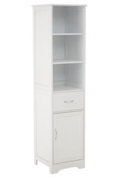 Orsina Tall White Display Cabinet With Drawer & Shelves, Narrow Storage Unit, White Storage Cabinet For Daily Use - thumbnail 2