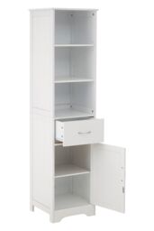 Orsina Tall White Display Cabinet With Drawer & Shelves, Narrow Storage Unit, White Storage Cabinet For Daily Use - thumbnail 5