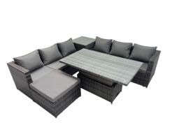 Fimous 7 Seater Outdoor Garden Rattan Furniture Set with Big Stool Dark Grey - thumbnail 2