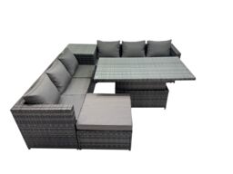 Fimous 7 Seater Outdoor Garden Rattan Furniture Set with Big Stool Dark Grey - thumbnail 1