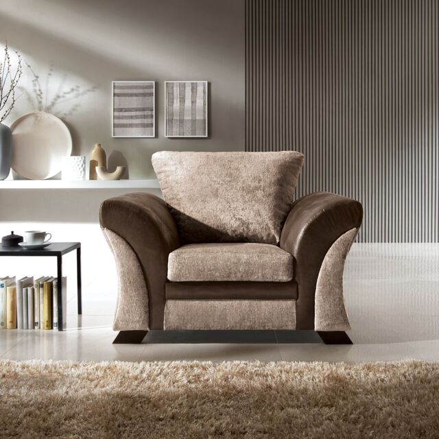 Abakus Direct Farrow Crushed Chenille Armchair in Brown & Beige - image 1