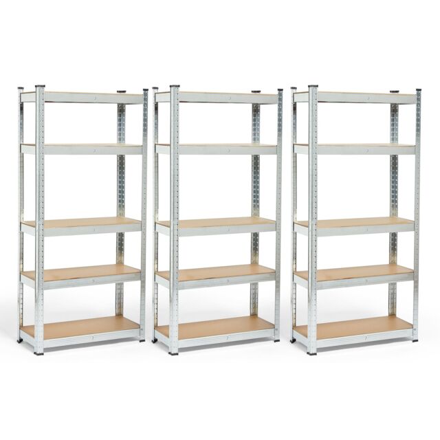 VonHaus Pack of 3 Five Tier 1.5m Garage Shelving Units in Silver - image 1