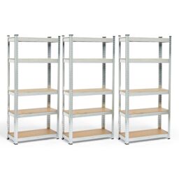 VonHaus Pack of 3 Five Tier 1.5m Garage Shelving Units in Silver - thumbnail 1