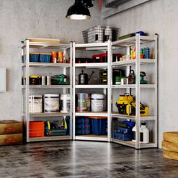 VonHaus Pack of 3 Five Tier 1.5m Garage Shelving Units in Silver - thumbnail 8