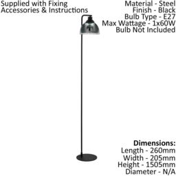 Loops Floor Lamp Light Black Shade Black Transparent Glass Vaporized Bulb E27 1x60W - thumbnail 2