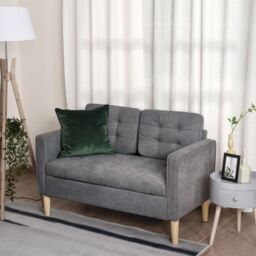 HOMCOM Compact Loveseat Sofa 2 Seater Sofa with Storage & Wood Legs in Grey
