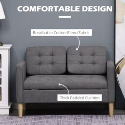 HOMCOM Compact Loveseat Sofa 2 Seater Sofa with Storage & Wood Legs in Grey - thumbnail 6