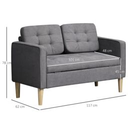 HOMCOM Compact Loveseat Sofa 2 Seater Sofa with Storage & Wood Legs in Grey - thumbnail 3