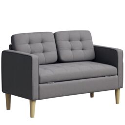HOMCOM Compact Loveseat Sofa 2 Seater Sofa with Storage & Wood Legs in Grey - thumbnail 2