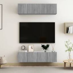 Berkfield Home Wall TV Cabinets 4 pcs Grey Sonoma 60x30x30 cm Engineered Wood - Size: 60 x 30 x 30 cm - thumbnail 2