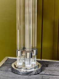 Orsina Silver & Ivory Table Lamp, Tall Ribbed Glass Column with Silver Metal Rings, Modern Table Light - thumbnail 2