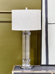 Orsina Silver & Ivory Table Lamp, Tall Ribbed Glass Column with Silver Metal Rings, Modern Table Light - thumbnail 3