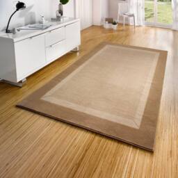 THE RUGS Designer Velours Band Rug Polypropylene Short Pile Rug & Runner in Beige - Size: 120 cm x 170 cm - thumbnail 3