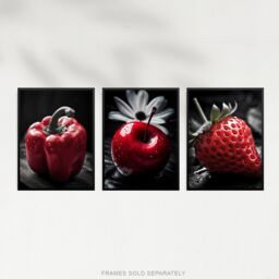 Artery8 Set of 3 Red Apple Pepper Strawberry on Black & White Photograph Kitchen Artwork Unframed Wall Art Living Room Poster Prints Pack - thumbnail 5
