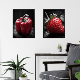 Artery8 Set of 3 Red Apple Pepper Strawberry on Black & White Photograph Kitchen Artwork Unframed Wall Art Living Room Poster Prints Pack - thumbnail 6