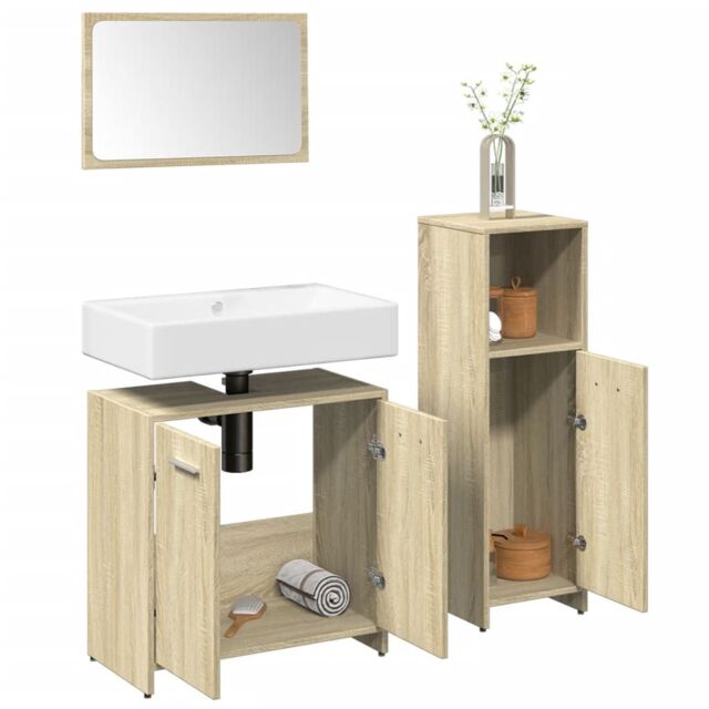 Berkfield Home 3 Piece Bathroom Furniture Set Sonoma Oak Engineered Wood in Brown - image 1