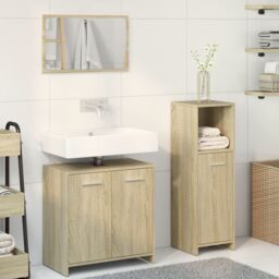 Berkfield Home 3 Piece Bathroom Furniture Set Sonoma Oak Engineered Wood in Brown - thumbnail 3