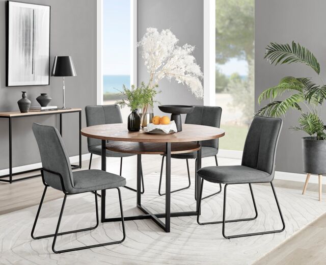 FurnitureboxUK Adley Brown Wood Storage Dining Table & 4 Halleyy Chairs in Dark Grey - image 1